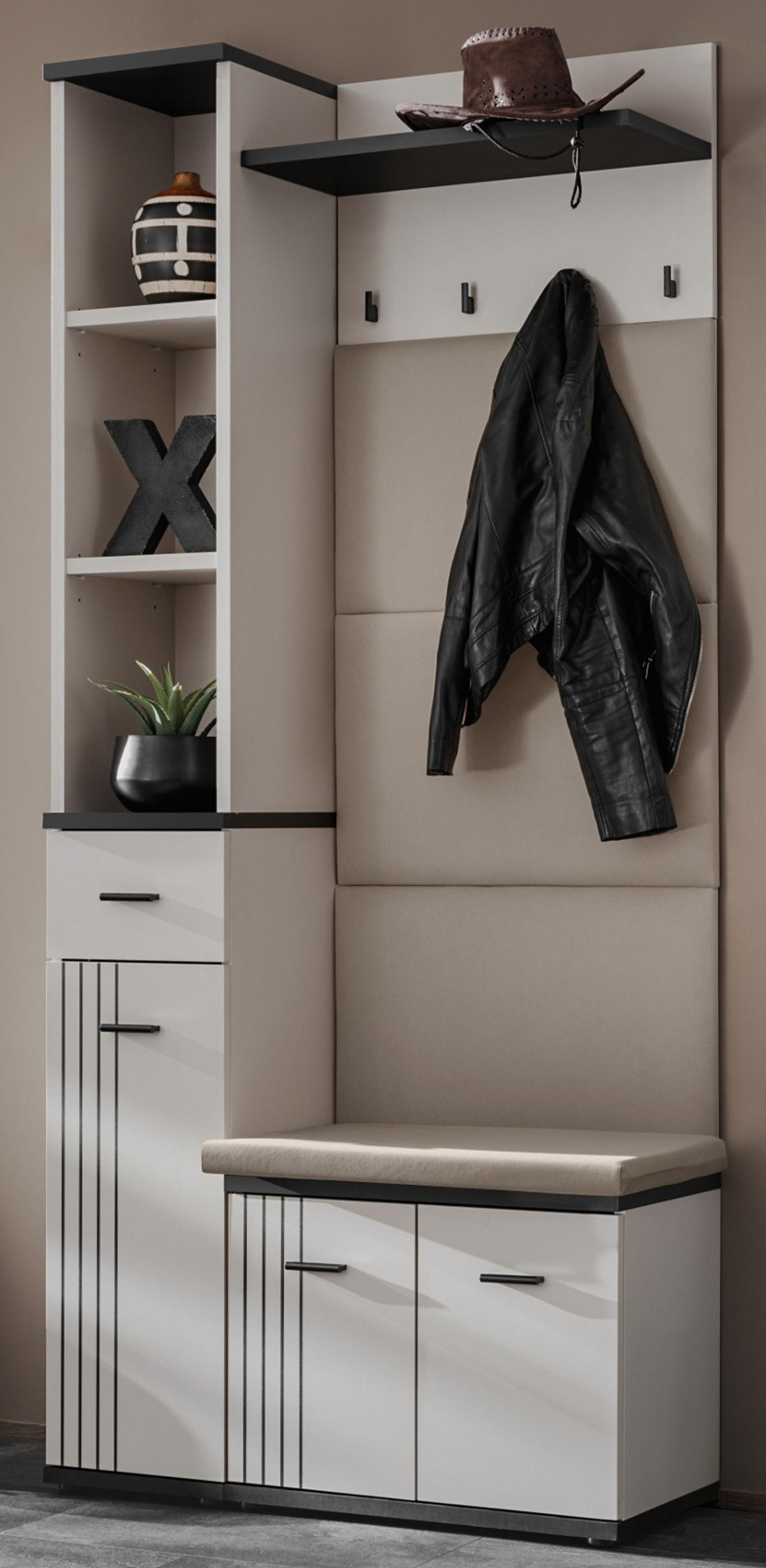 GARDEROBEN-SET Kaschmir, schwarz 3-teilig 90 cm, Flurgarderobe in modernem Desgin - Kaschmir/Schwarz, Holzwerkstoff/Kunststoff (90/203/32cm) - Inn.Furn