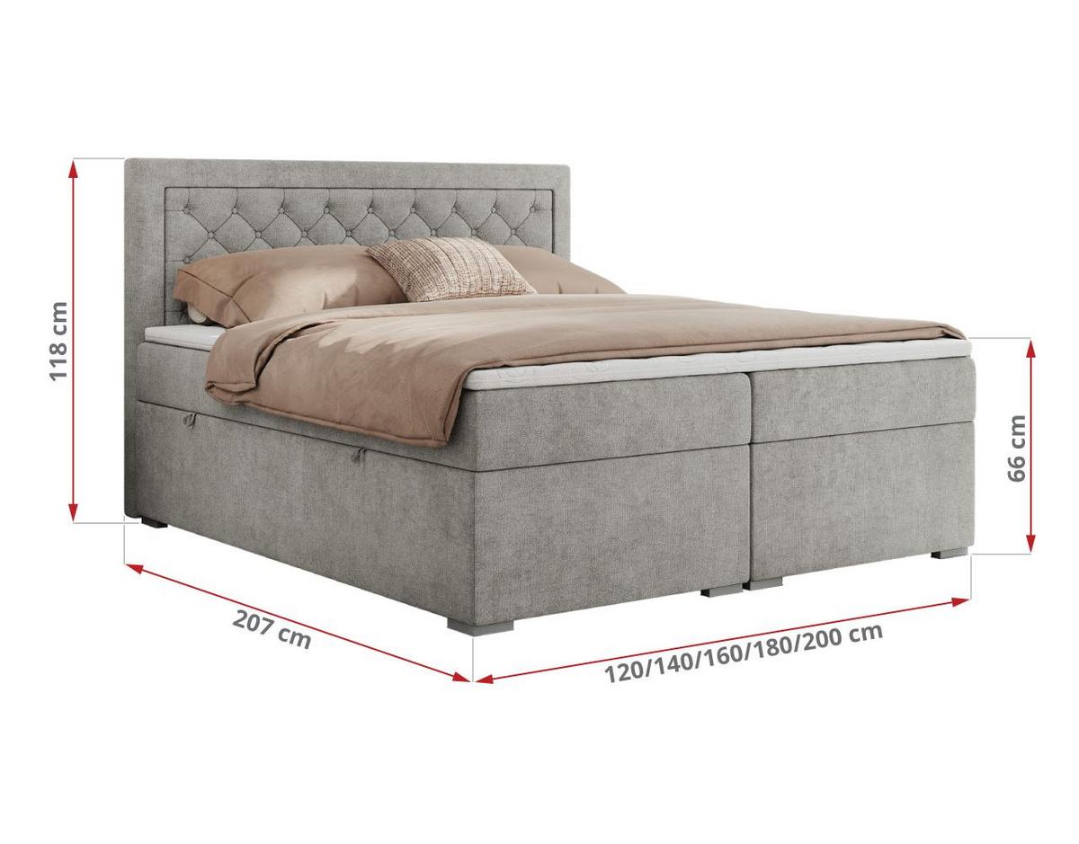 BOXBETT JASIR 120/200 - Hellgrau Strukture - H3 - Hellgrau, Holz/Textil (120/200cm) - MKS