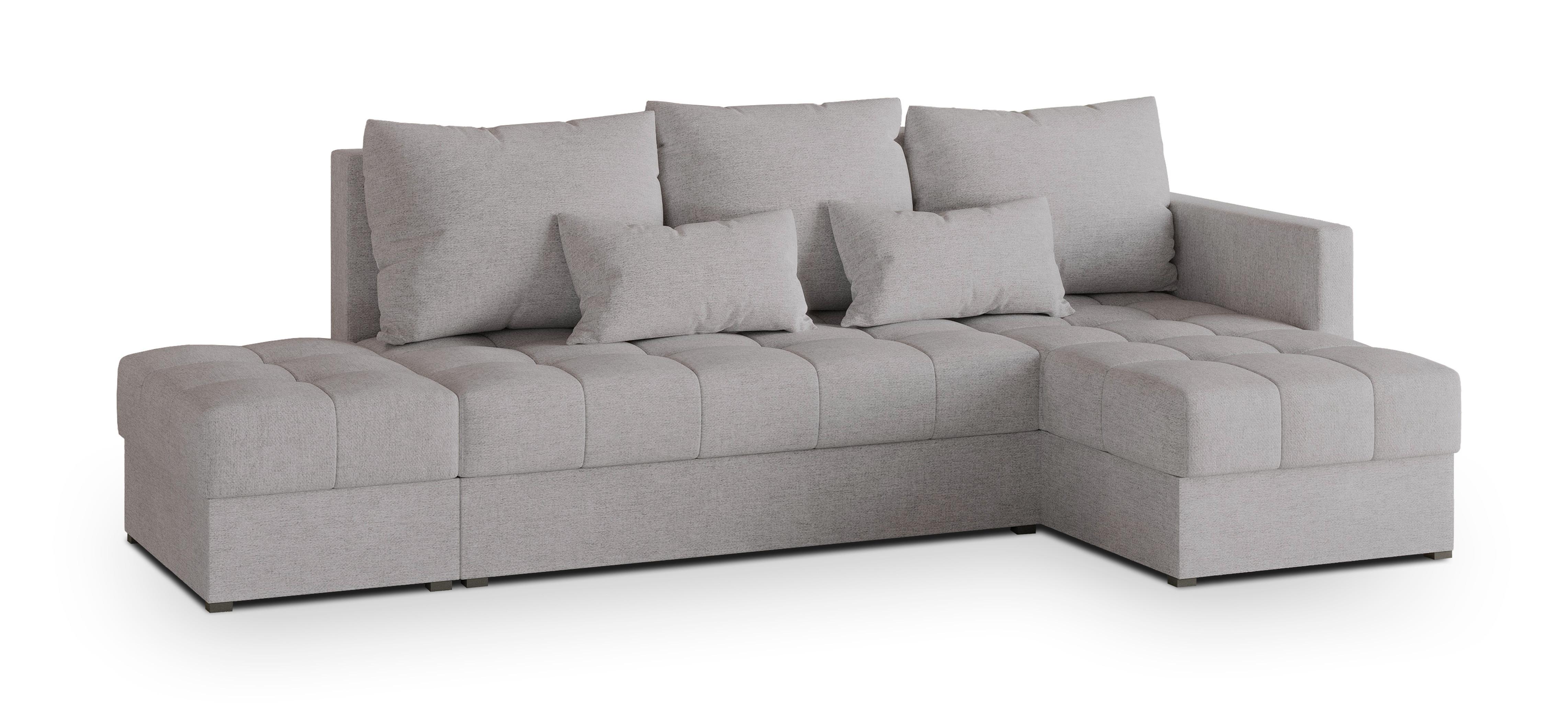 ECKSOFA LUMARI R-S Hellgrau Plüsch-Stoff mit Schlaffunktion - Hellgrau, Holz (262/143cm) - MASSENO