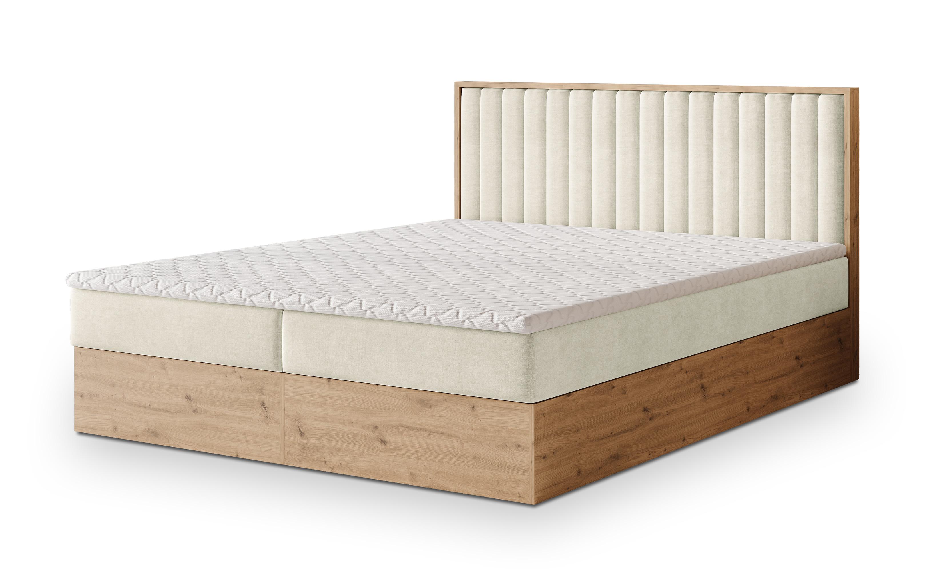 BOXBETT VARELI 140x200 cm mit Matratze und Topper - Creme - Creme, Holz (140/200cm) - MASSENO