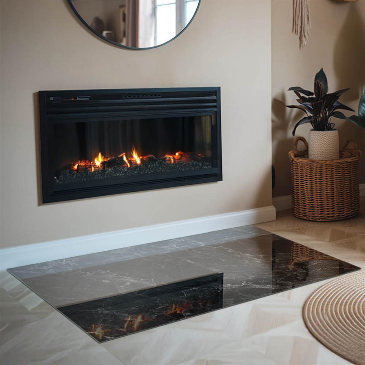 GLASPLATTE für Kamin 120x80 cm - Schwarz, Glas (120/80/0.4cm) - TULUP
