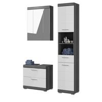BADMÖBEL-SET weiß Hochglanz, grau 3-teilig 112 cm, Komplettset mit 15 Fächern - Weiß Hochglanz/Grau, Holzwerkstoff (112/191/34cm) - Inn.Furn