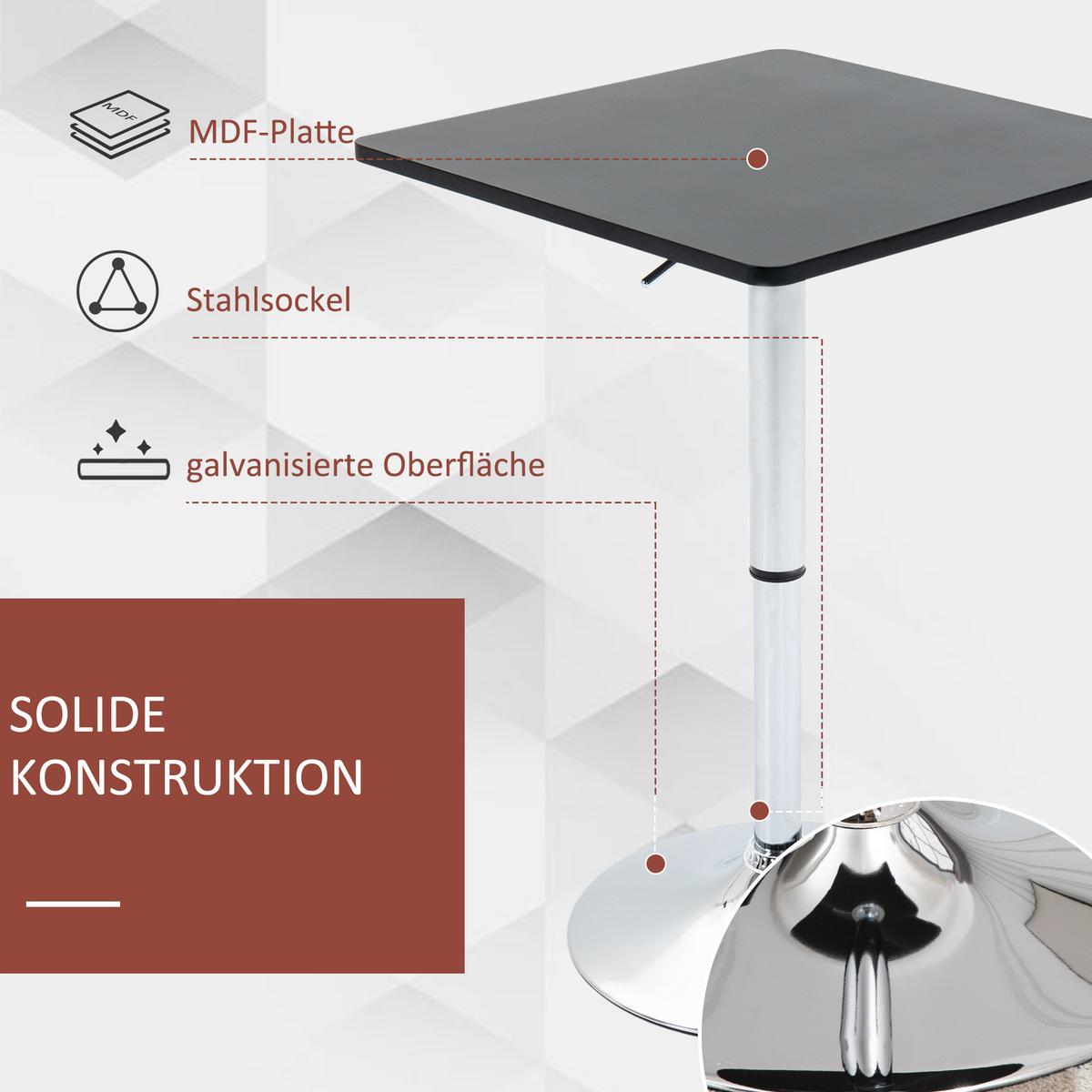 BARTISCH Höhenverstellbar Stehtisch mit Drehbar Tischplatte für Wohnzimmer - Schwarz, Holzwerkstoff (60/60/91cm) - HOMCOM
