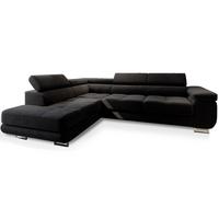ECKSOFA SELVA L-S Schwarz Velours-Stoff mit Schlaffunktion - Silberfarben/Schwarz, Holz/Holzwerkstoff (275/202cm) - MASSENO