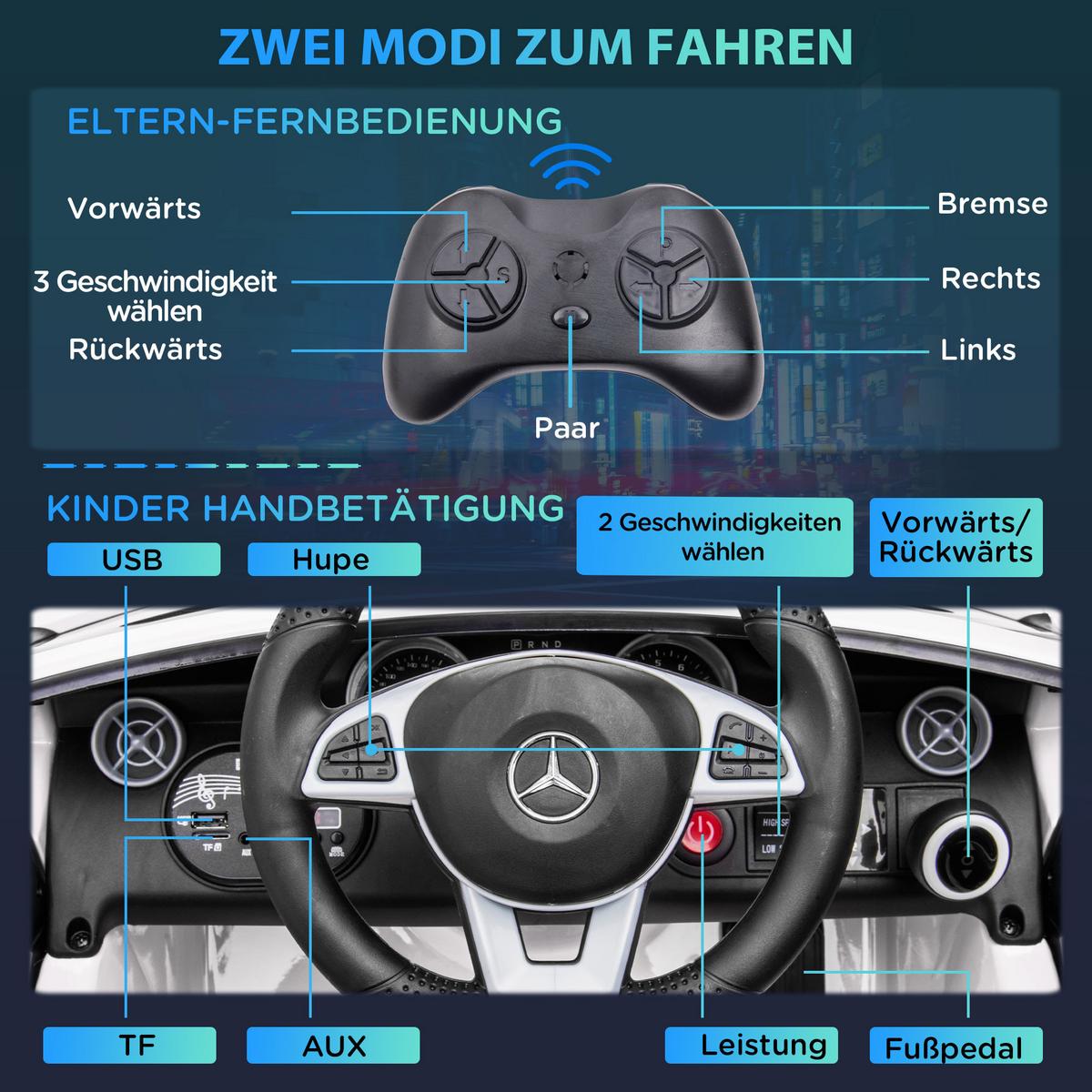 12 V Kinder Elektroauto, Kinderfahrzeug mit Ferbedienung, Kinderauto, Weiß - Weiß, Metall (107/62.5/44cm) - AIYAPLAY