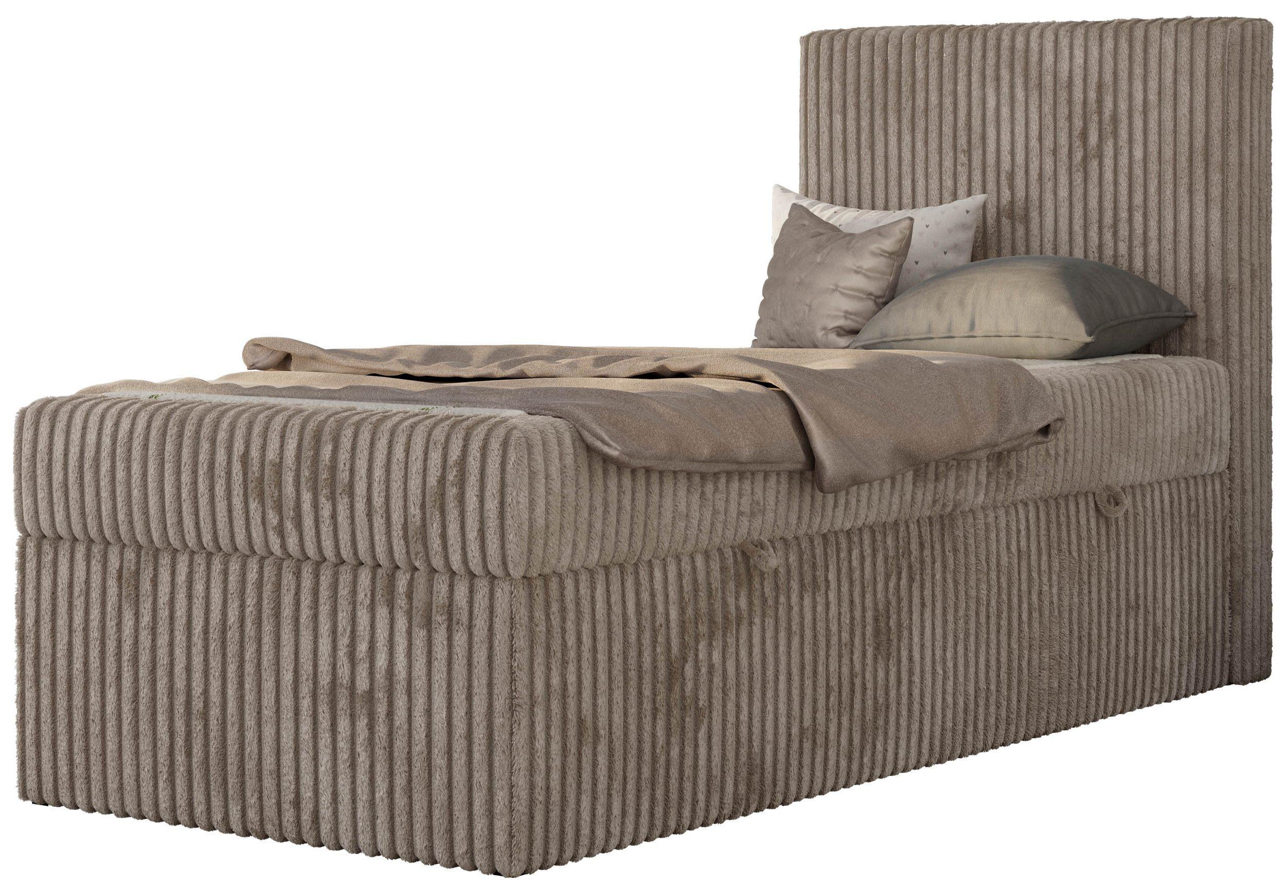 JUGENDBETT TILIO 90/200 - Hellbraun - H4 - Rechts Seite - Hellbraun, Textil (200/90cm) - MKS