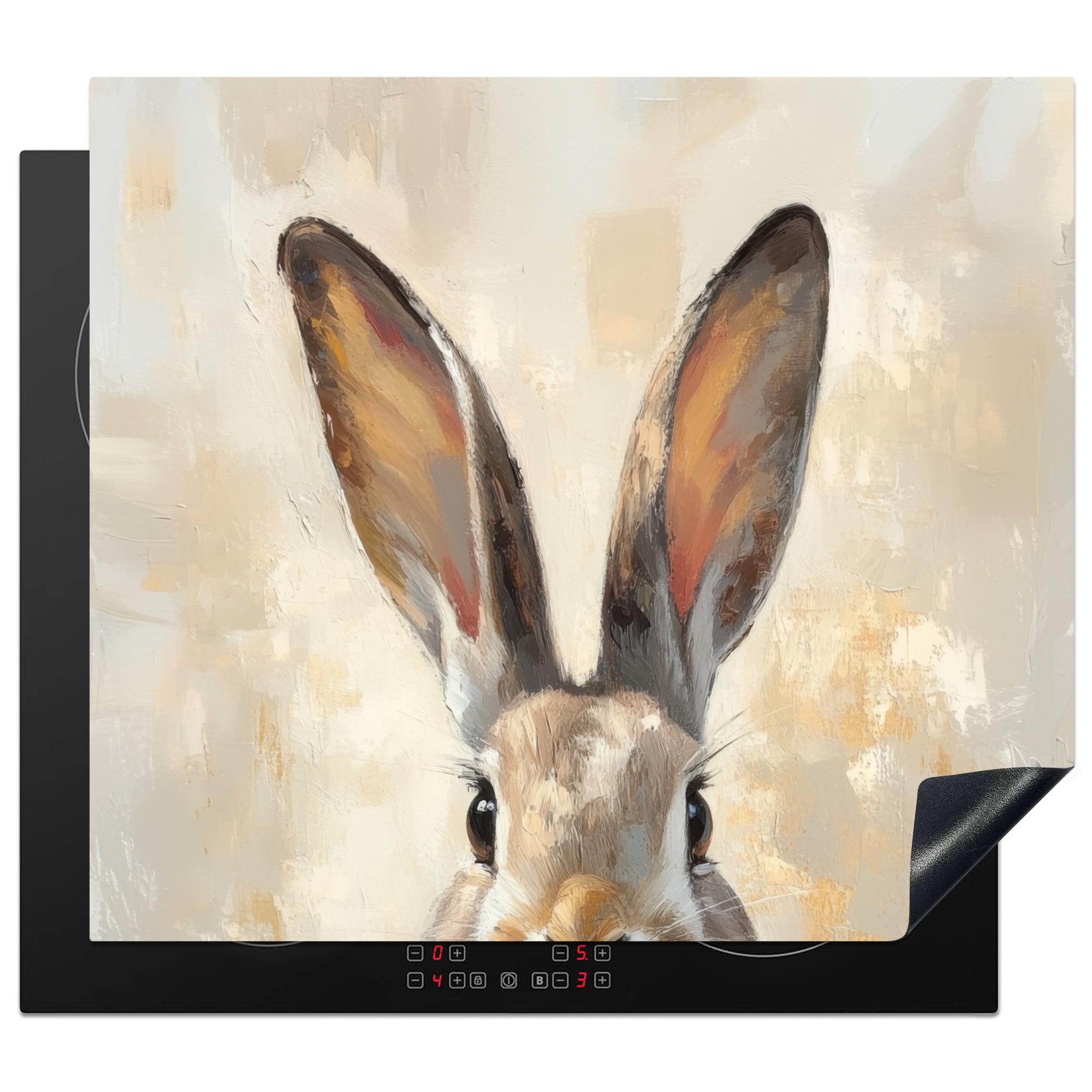 HERDABDECKPLATTE Hase - Ohren - Braun Abdeckung Ceranfeld 59x51 cm - Beige, Kunststoff (59/51/0.2cm) - MuchoWow
