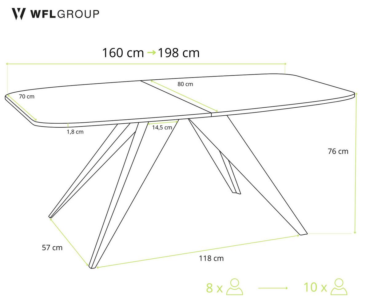 ESSTISCH Fatina rechteckig ausziehbar, Lancelot Eiche 160-198/90/76 cm - Eichefarben/Weiß, Holzwerkstoff/Metall (80/200/76cm) - WFL GROUP