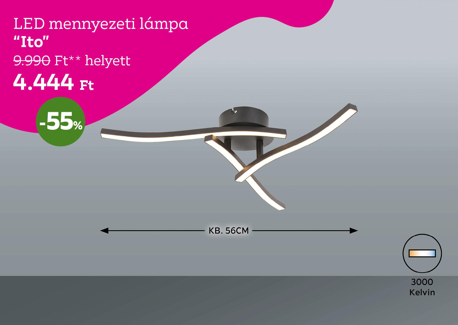 LED mennyezeti lámpa ITO 9990 Forint helyett 4444 Forint, kedvezmény mértéke 55%