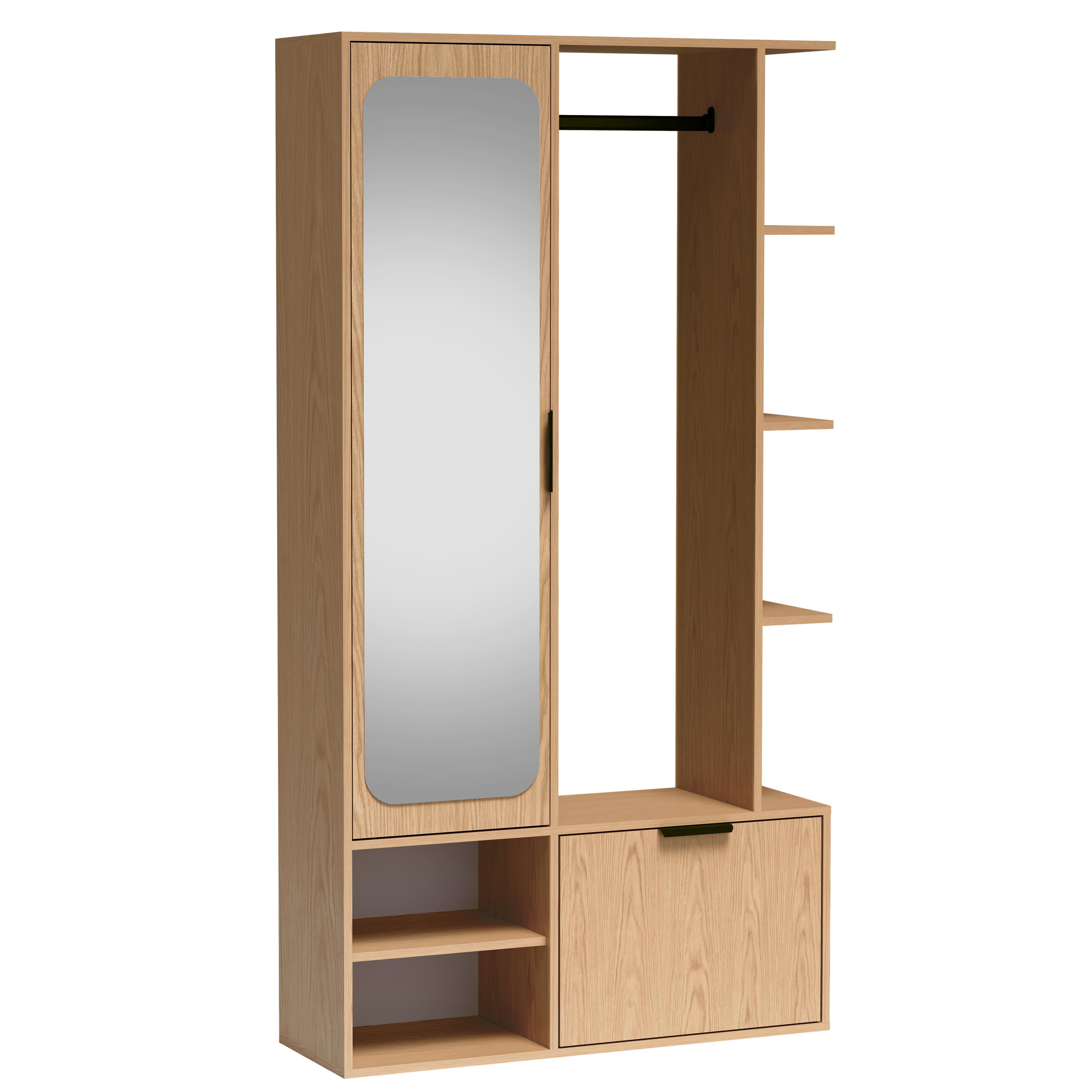 GARDEROBENSCHRANK Nemrut Braun 100/189/33 cm – Modern, mit Spiegel und viel Stauraum - Braun, Holzwerkstoff/Kunststoff (100/189.4/33cm) - AX Living
