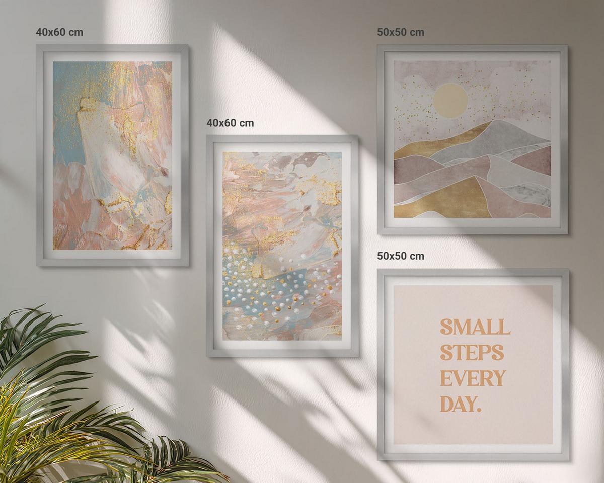 BILDER SET 4er Set - 50x50 cm & 40x60 cm Silberner Rahmen - Abstrakte Pastellmuster - Silberfarben, Kunststoff (50/50cm) - TULUP