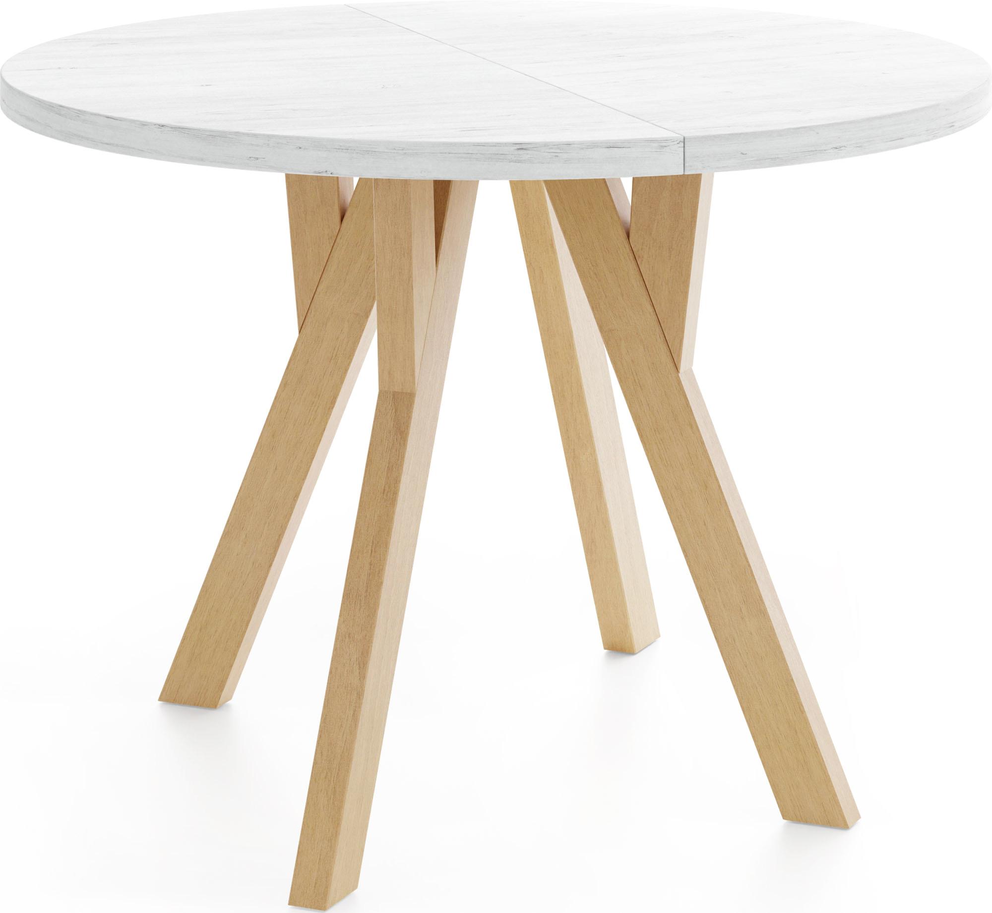 ESSTISCH Avero runder ausziehbarer, Kiefer weiß 90-190/90/77 cm - Hellbraun/Weiß, Holz/Holzwerkstoff (90/190/77cm) - WFL GROUP