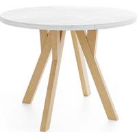 ESSTISCH Avero runder ausziehbarer, Kiefer weiß 90-190/90/77 cm - Hellbraun/Weiß, Holz/Holzwerkstoff (90/190/77cm) - WFL GROUP