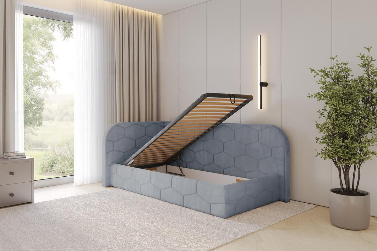 EINZELLBETT Jugendbett mit Bettkasten und Matratze H3/H4, Rechts - JAXY 80x200 Grau - Blaugrau, Holzwerkstoff/Textil (80/200cm) - ALTDECOR