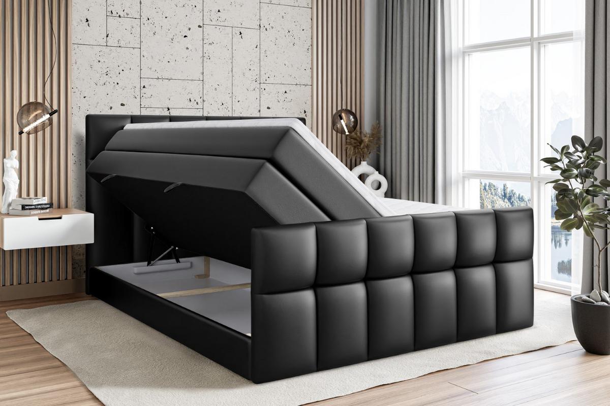 BOXSPRINGBETT RICAR-Z KING - 200 x 200 - H3/H4 - Schwarz Hochglanz - Schwarz Hochglanz, Holzwerkstoff (200/200cm) - ALTDECOR