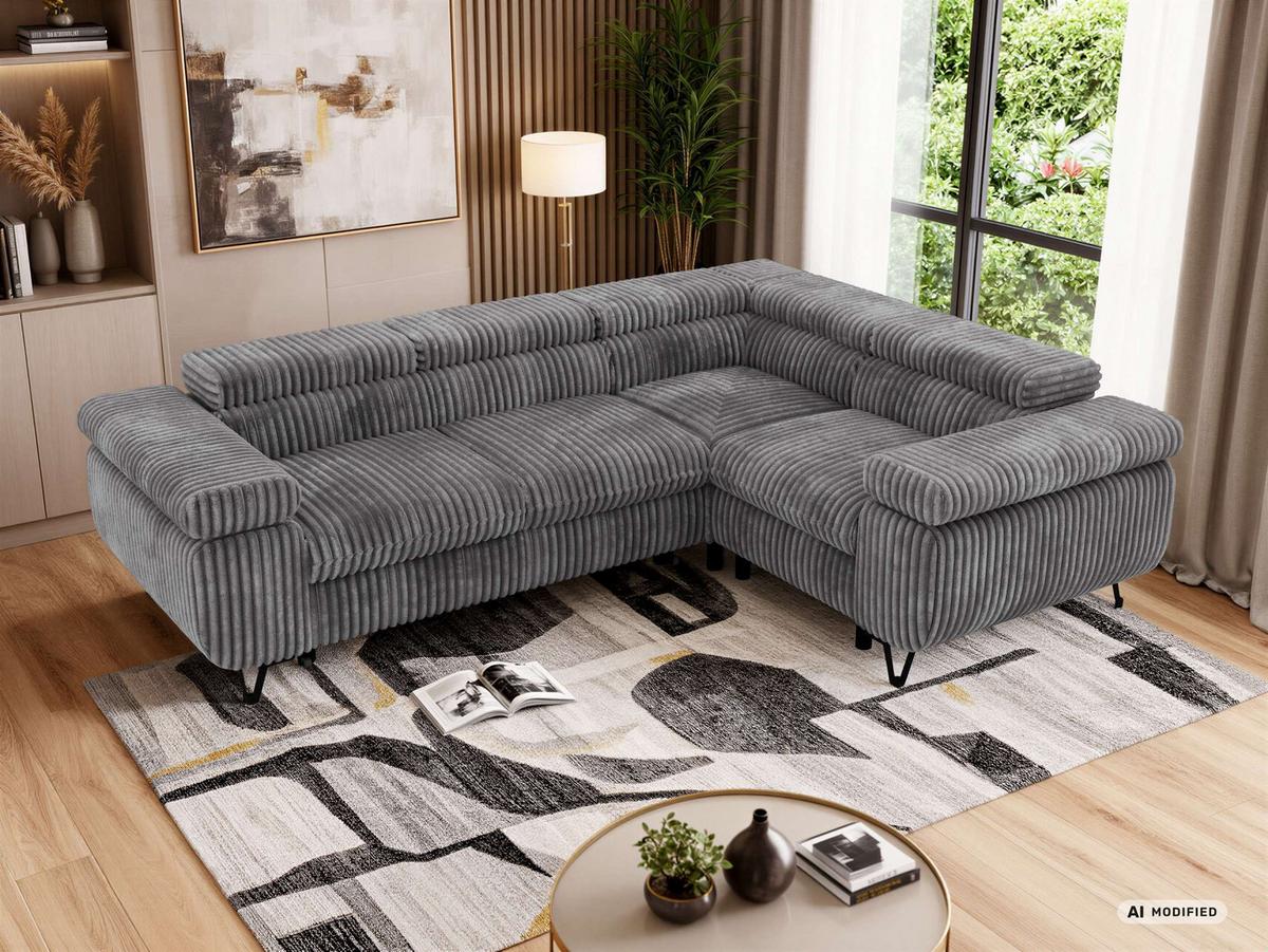 ECKSOFA FALCO L - Grau Cord - Rechts Seite - Schwarz/Grau, Textil/Metall (268/197cm) - MKS