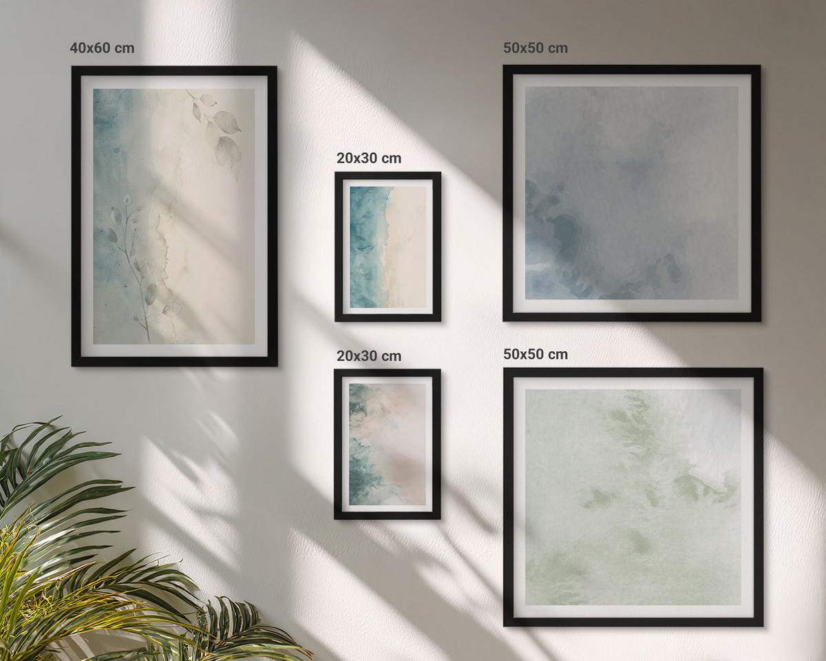BILDER SET 5er Set - 50x50 cm & 20x30 cm & 40x60 cm Schwarzer Rahmen - Aquarell-Leinwandstil - Schwarz, Kunststoff (40/60cm) - TULUP