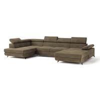 WOHNLANDSCHAFT RUBANO L-S Beige Velours-Stoff mit Schlaffunktion - Beige, Holz (339/89/190cm) - MASSENO