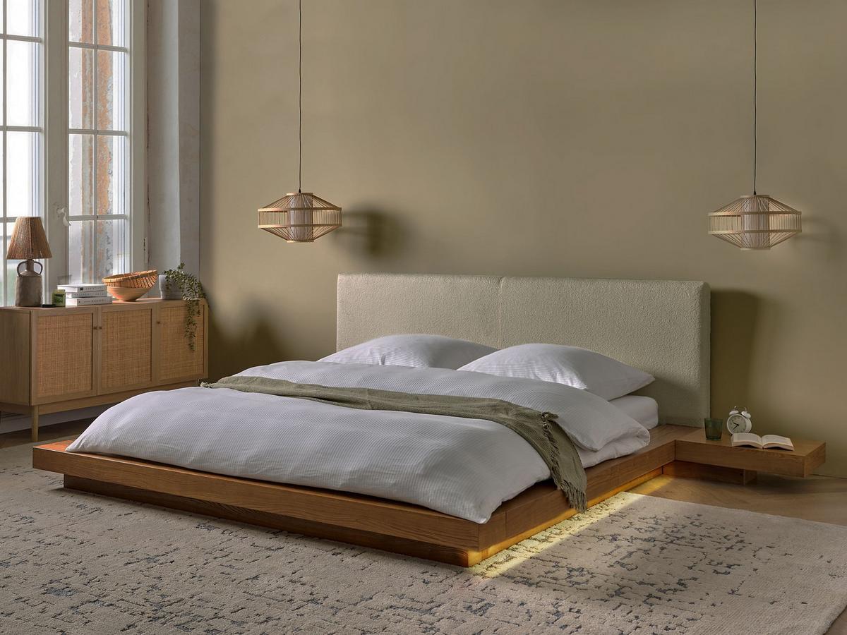 BETT mit LED 180/200 cm MDF-Platte Hellbraun Zen - Hellbraun, Holz (180/200cm) - Beliani
