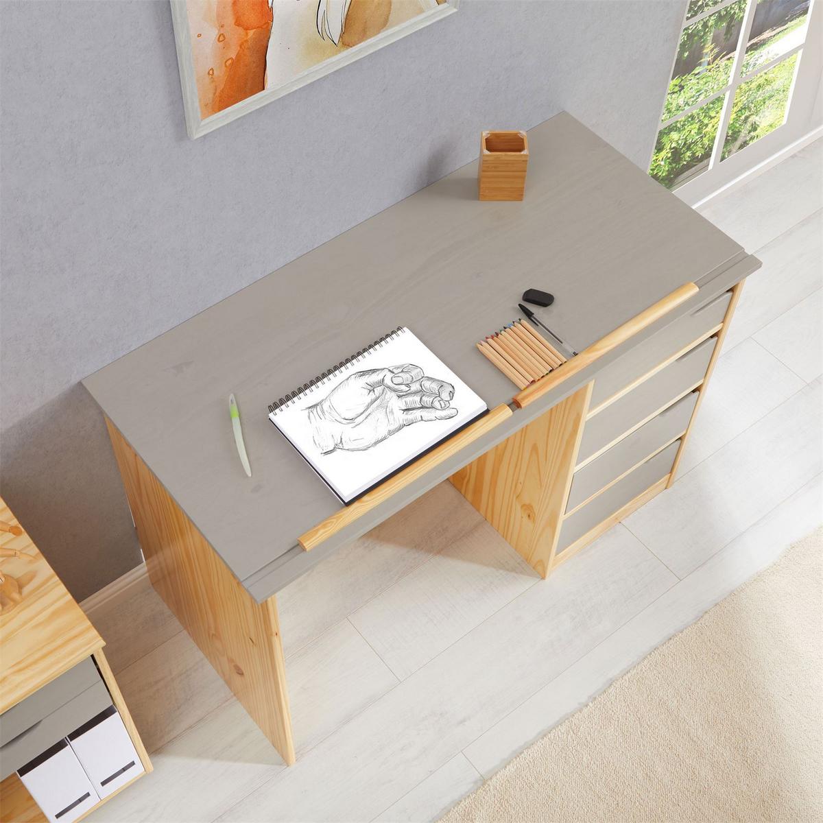 KINDERSCHREIBTISCH EMMA natur/grau - Naturfarben/Grau, Holz (114/76/55cm) - IDIMEX
