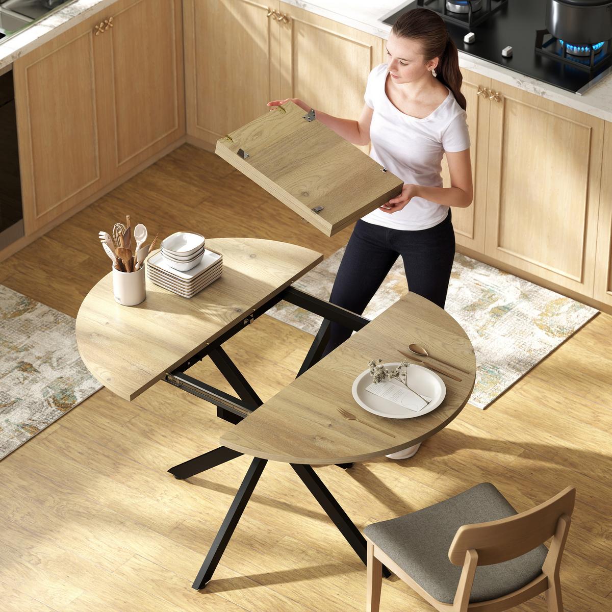 AUSZIEHBARER-ESSTISCH MDF Stahl Naturholz - Schwarz/Naturfarben, Holzwerkstoff/Metall (135/100/75cm) - HOMCOM