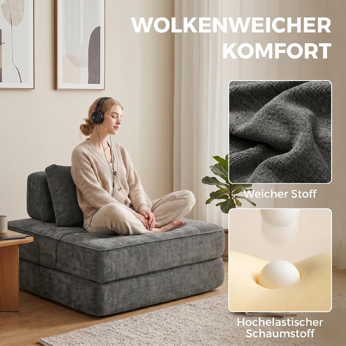 BODENSESSEL Chenille Grau - Grau, Textil (97/70/97cm) - HOMCOM