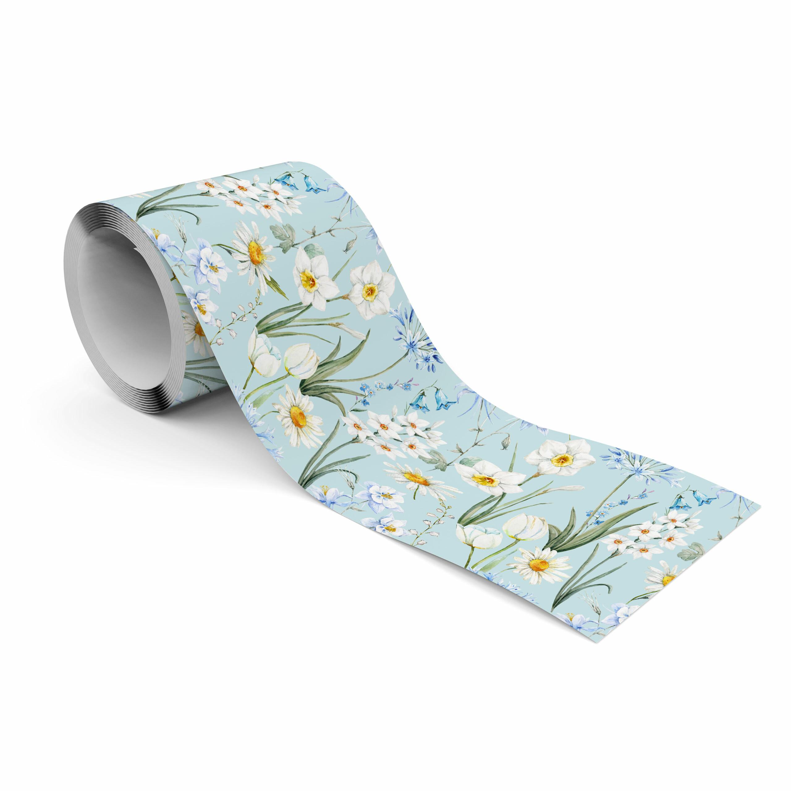 TAPETENBORDÜRE selbstklebend für Wohnzimmer Blumen Blätter Pflanzen - Blau/Weiß, Papier (10/300/300cm) - Muralo