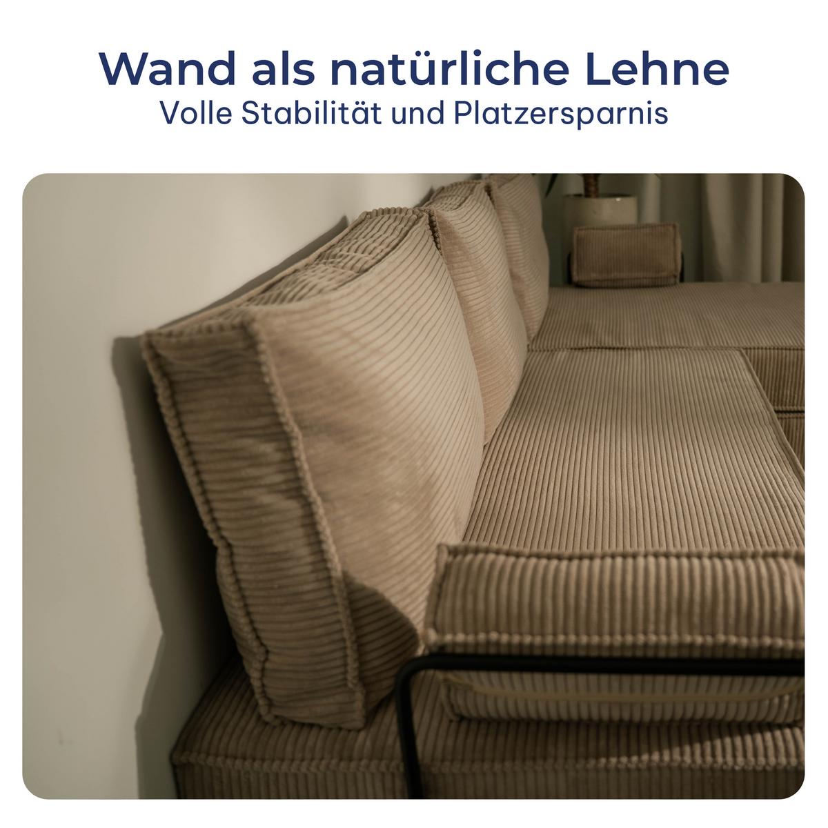 ECKSOFA ANKO modulares Boneless Sofa mit Schlaffunktion Beige Cordstoff - Beige, Textil (270/160cm) - MASSENO