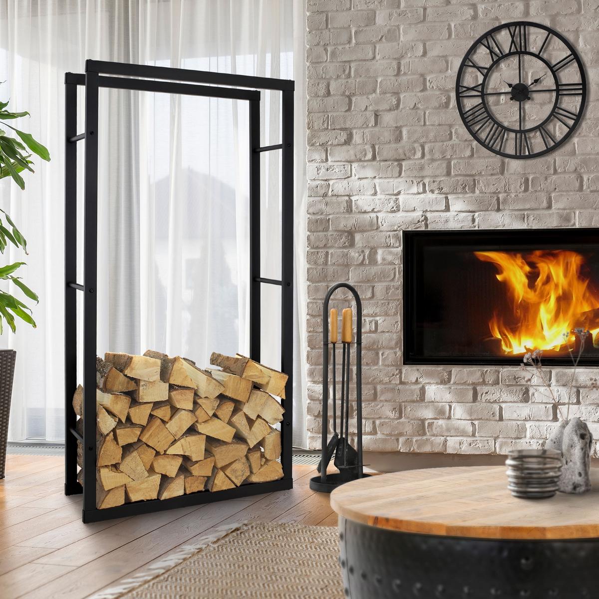 KAMINHOLZREGAL 80x150x25 cm rechteckig Schwarz aus Metall Innen/Außen - Schwarz, Metall (25/150/80cm) - ML-DESIGN