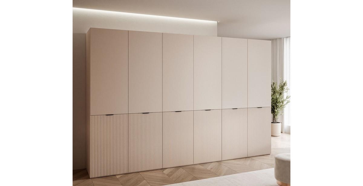 KLEIDERSCHRANK SANDBOX 300 303/49/200 cm Sandbeige / Sandbeige mit LED ohne Zusatzböden - Sandfarben/Schwarz, Holzwerkstoff/Kunststoff (303/200/49cm) - Lookway