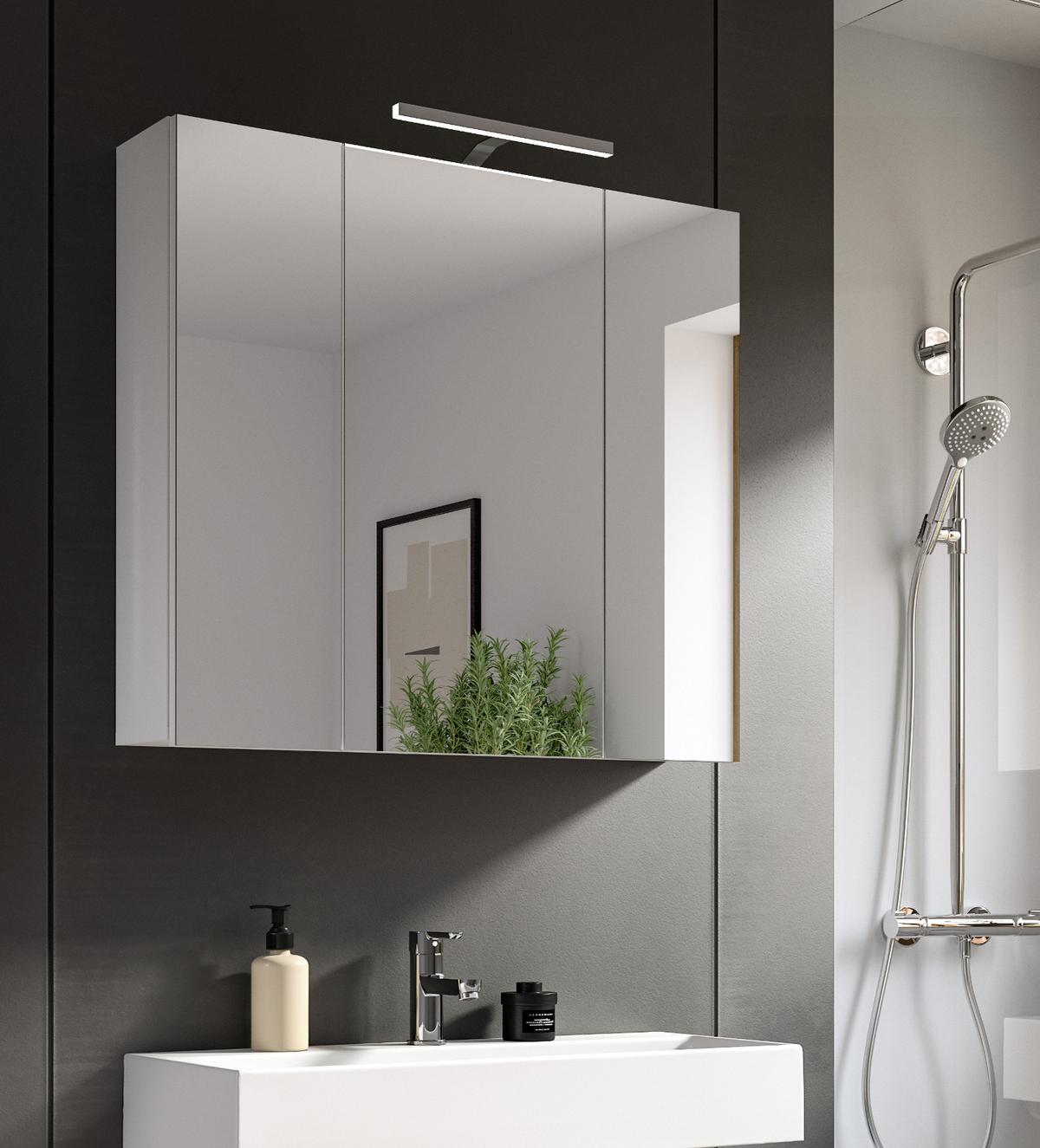 SPIEGELSCHRANK weiß 80 x 77 cm, Badschrank 3-türig - Weiß, Glas/Holzwerkstoff (82/77/18cm) - Inn.Furn