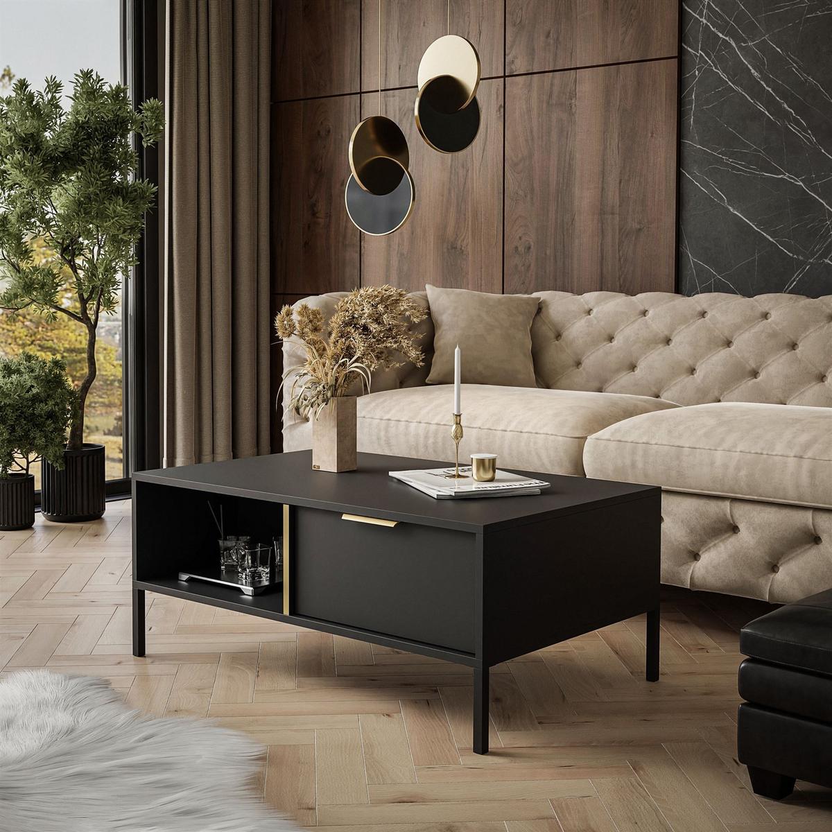 COUCHTISCH LARETTO mit Schublade anthrazit - Schwarz, Holzwerkstoff (60/97/44.4cm) - Lookway