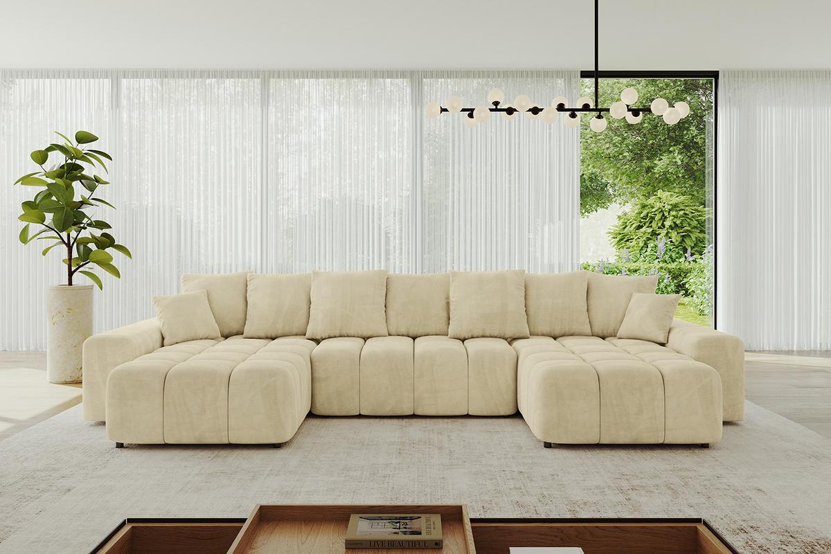 WOHNLANDSCHAFT ENIL-U 401x189x68 Beige Velours - Beige, Holzwerkstoff/Kunststoff (401/68/189cm) - ALTDECOR
