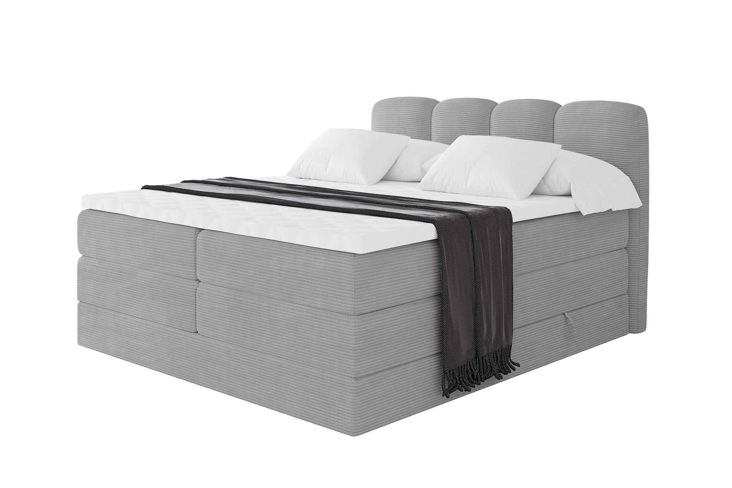 BOXSPRINGBETT mit Matratze H3/H4 - NINA KING - 180x200 cm Grau - Silberfarben, Holzwerkstoff (180/200cm) - ALTDECOR