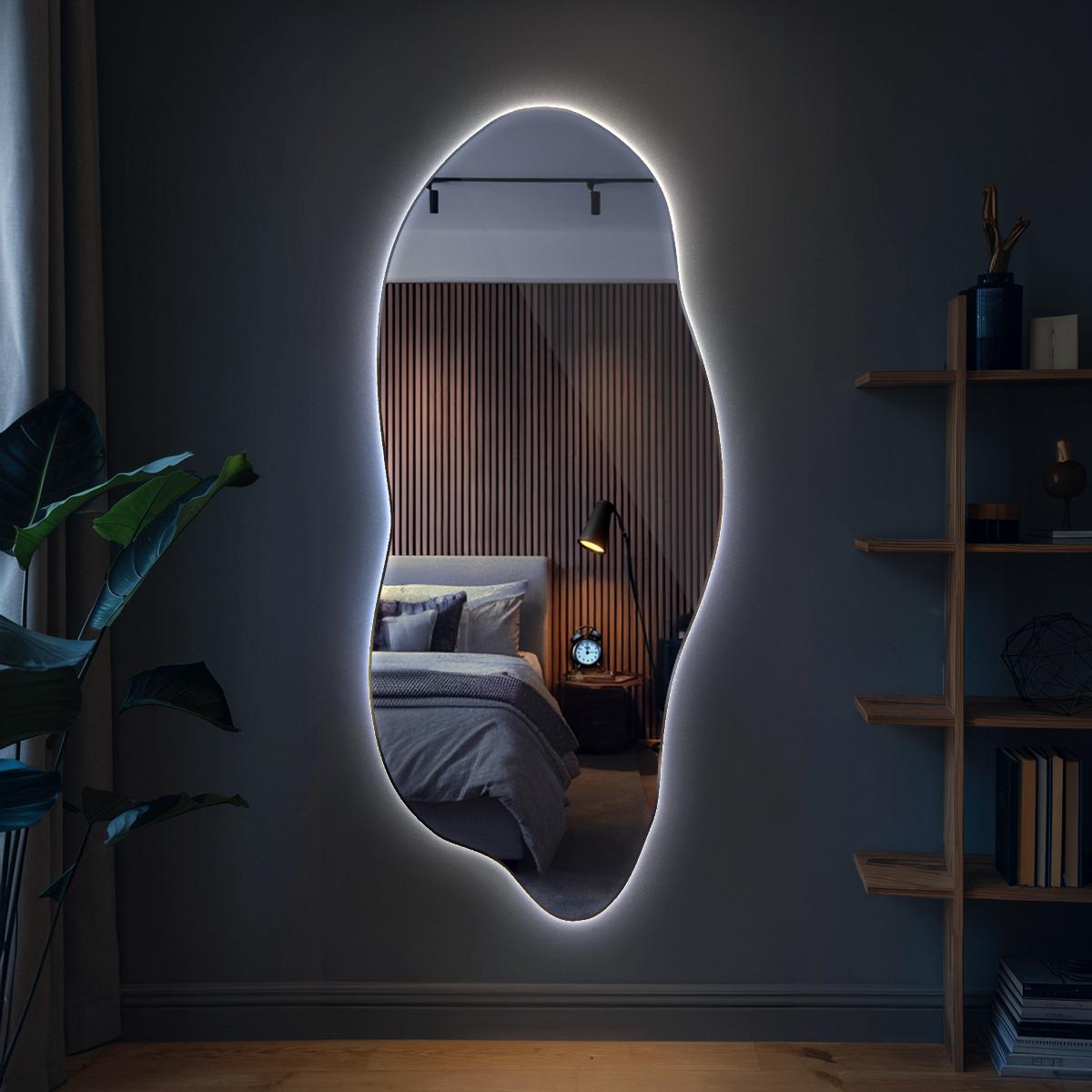 LED-SPIEGEL 35x80 cm Asymmetrisch Kaltweiß 6000K - Blau, Glas (35/80/0.4cm) - Wallfluent