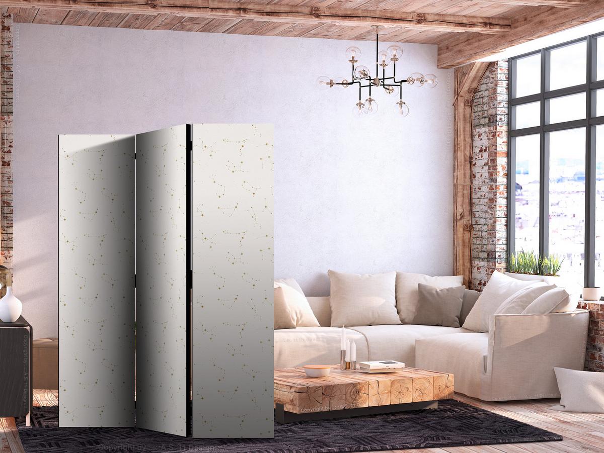 PARAVENT Akustik 3-tlg 135x172 cm Sterne Boho-Stil - Beige, Holz/Textil (135/172/3cm) - Muralo