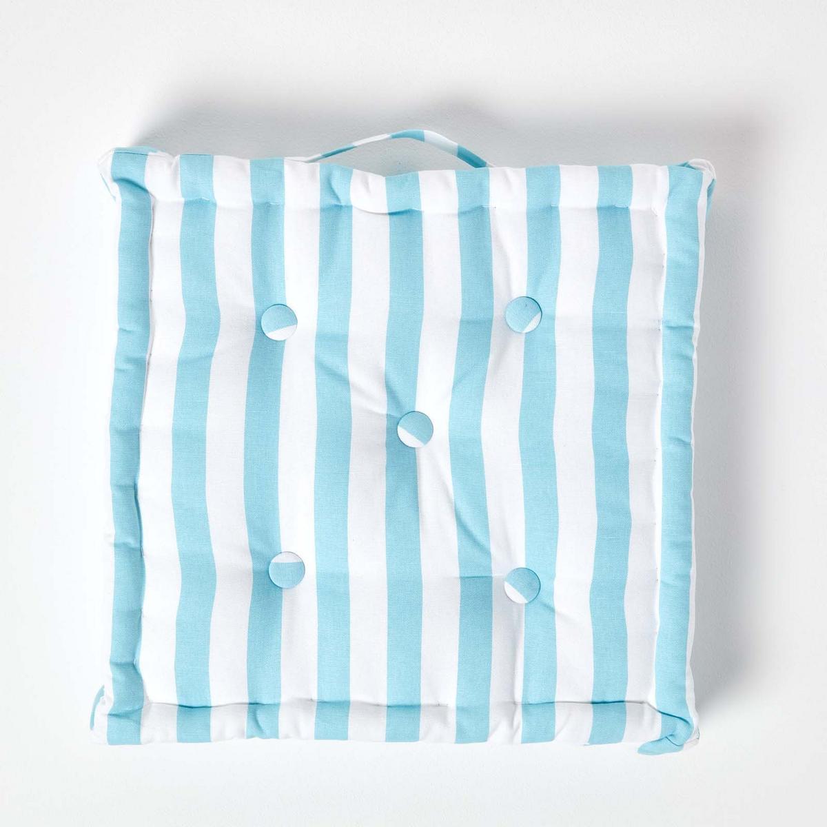 SITZKISSEN blau-weiß gestreift 40/40/8 cm - Blau, Textil (40/40/8cm) - Homescapes