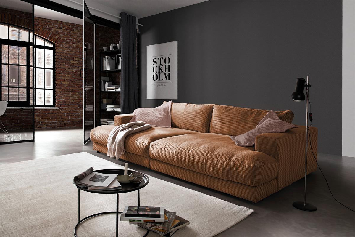 BIG SOFA XL MADELINE Braun Cord - Schwarz/Braun, Kunststoff/Textil (290/85/190cm) - KAWOLA