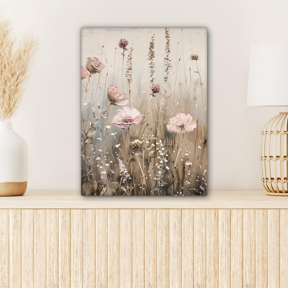 LEINWANDBILD Blumen - Rosa - Modern - Beige Room Decor 30x40 cm - Beige, Textil (30/40cm) - MuchoWow