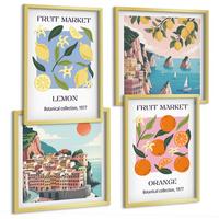 BILDER SET 4er Set - 50x50 cm & 40x60 cm Goldrahmen - Obstposter Zitronen Orangen - Goldfarben, Kunststoff (50/50cm) - TULUP