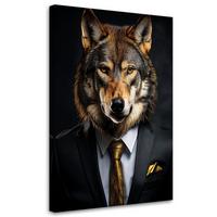WANDBILD tierwolf im anzug - Schwarz, Textil (70/100cm) - Feeby