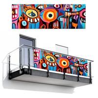 BALKON-SICHTSCHUTZ Abstrakt - Gesicht - Farbenfroh Windschutz 300x100 cm - Multicolor, Kunststoff (300/100cm) - MuchoWow
