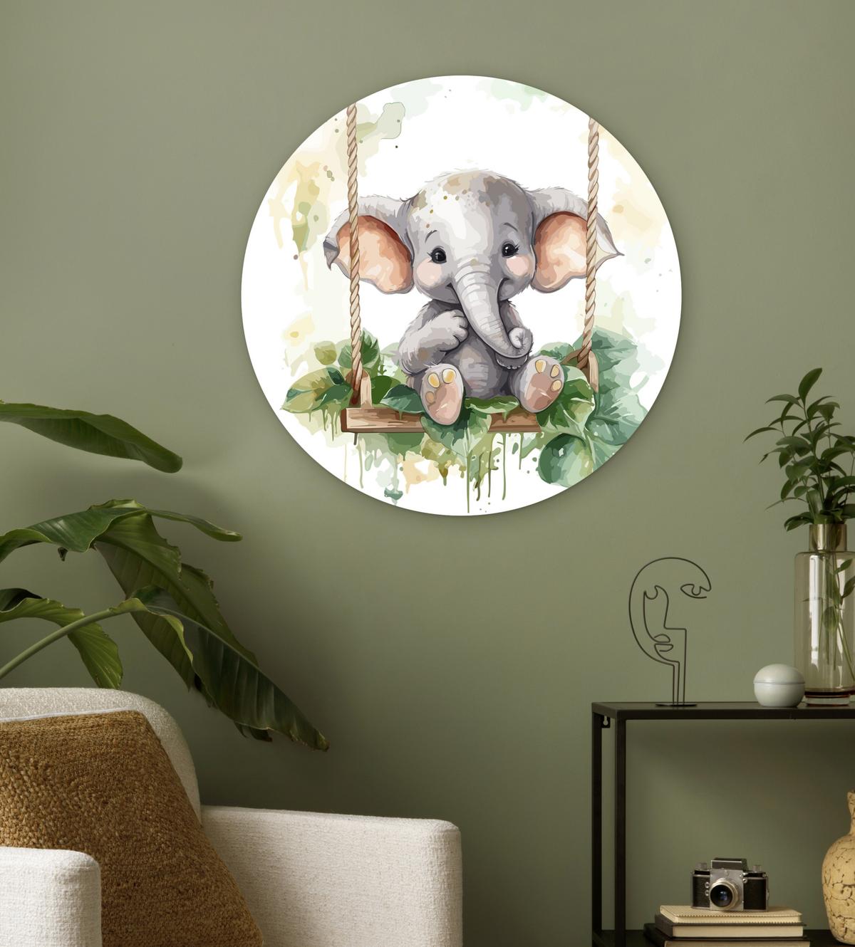 WANDBILD Elefant - Tier - Kinder - Dschungel Wanddeko Schlafzimmer 60x60 cm - Hellgrau, Kunststoff (60/60cm) - MuchoWow