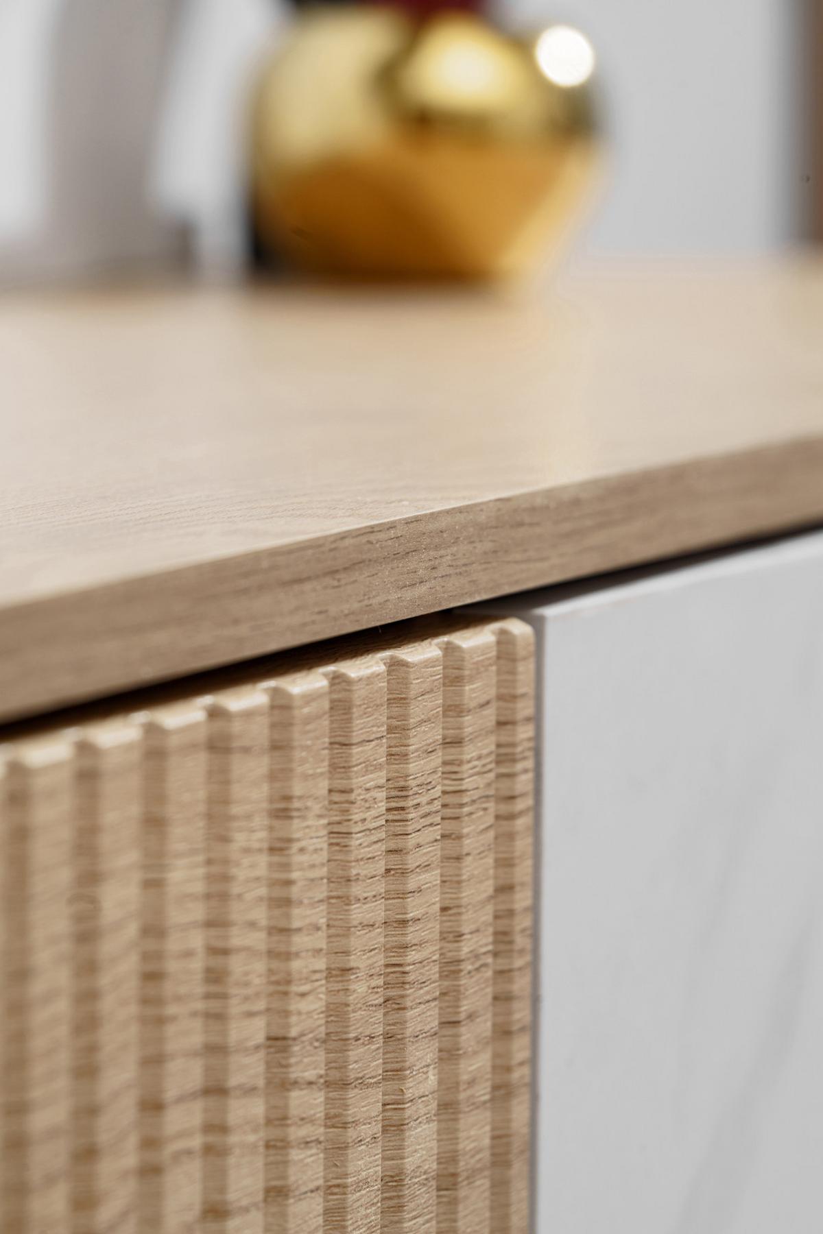 TV-LOWBOARD Cremona Eiche, Marmor weiß 160 cm hängend, TV Unterschrank Set mit Wandpaneel - Eichefarben/Weiß, Holzwerkstoff (160/148/35cm) - Inn.Furn