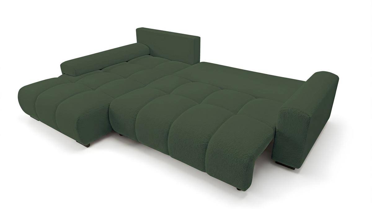 ECKSOFA Ovia mit Bettkasten und Schlaffunktion, Bouclé-Stoff in L-Form - Grün, Textil (270/185cm)