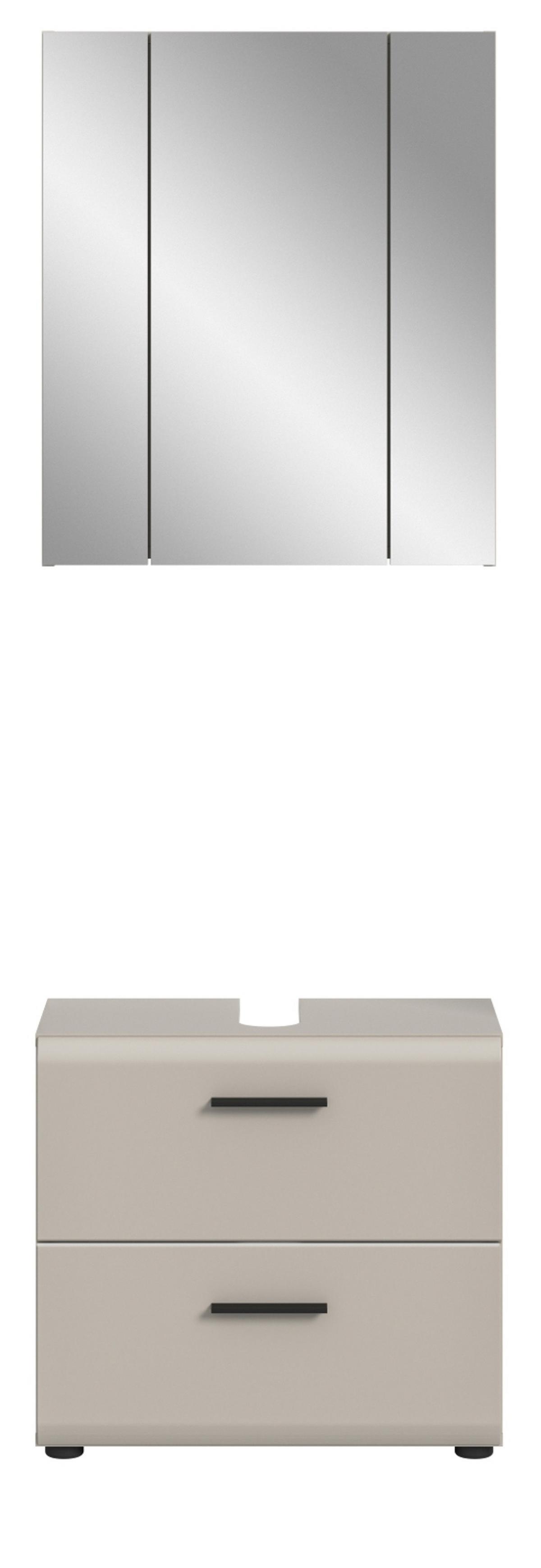 BADMÖBEL-SET Kaschmir 2-teilig 60 cm, Badkombination in modernem Design - Kaschmir/Schwarz, Glas/Holzwerkstoff (60/185/30cm) - Inn.Furn
