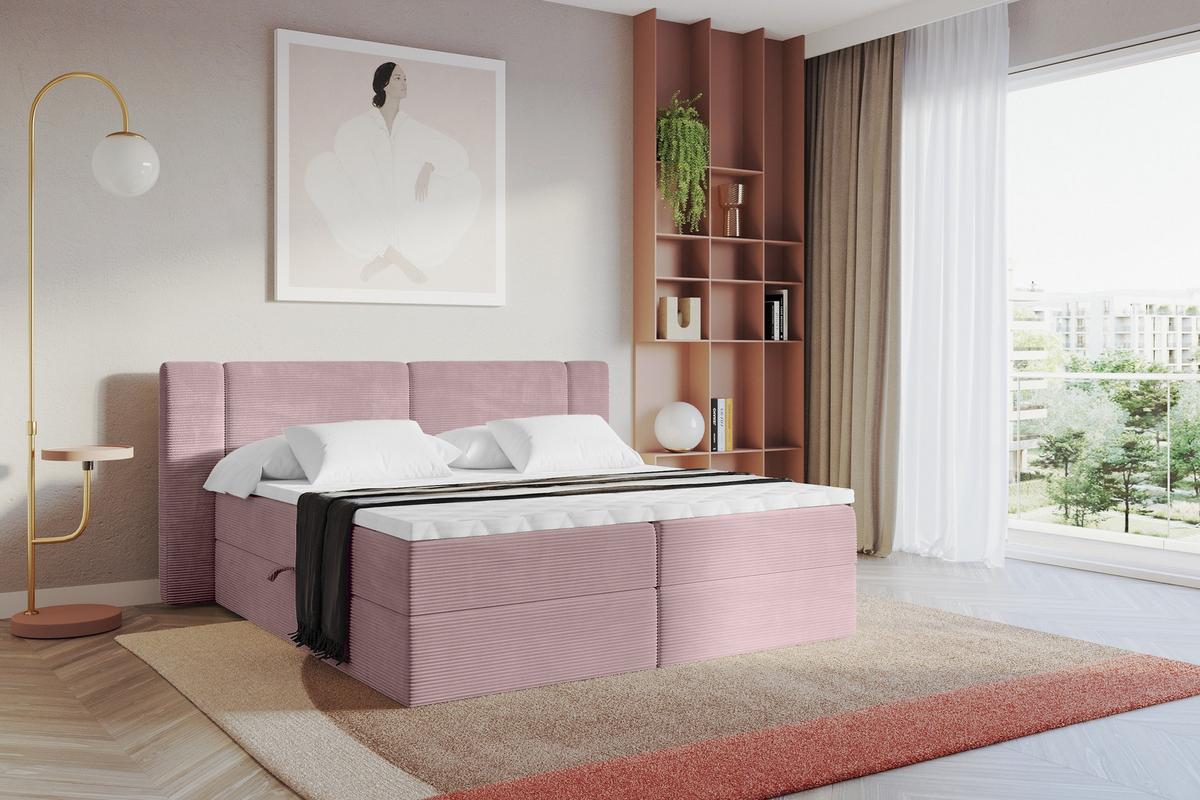 BOXBETT mit Matratze H4 - EVON - 180x200 cm Rosa - Rosa, Holzwerkstoff (180/200cm) - ALTDECOR