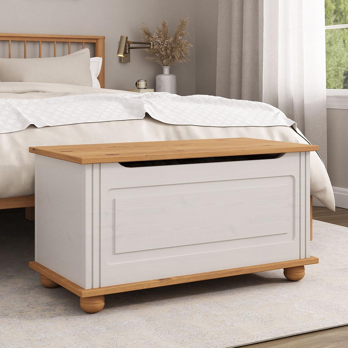 SITZTRUHE BRISTOL weiß/braun - Weiß/Braun, Holz (85/45/43cm) - IDIMEX
