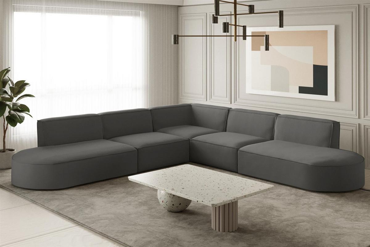 ECKSOFA Universal Palma Opera Velvet - Anthrazit, Holzwerkstoff/Textil (276/276cm) - Fun Möbel