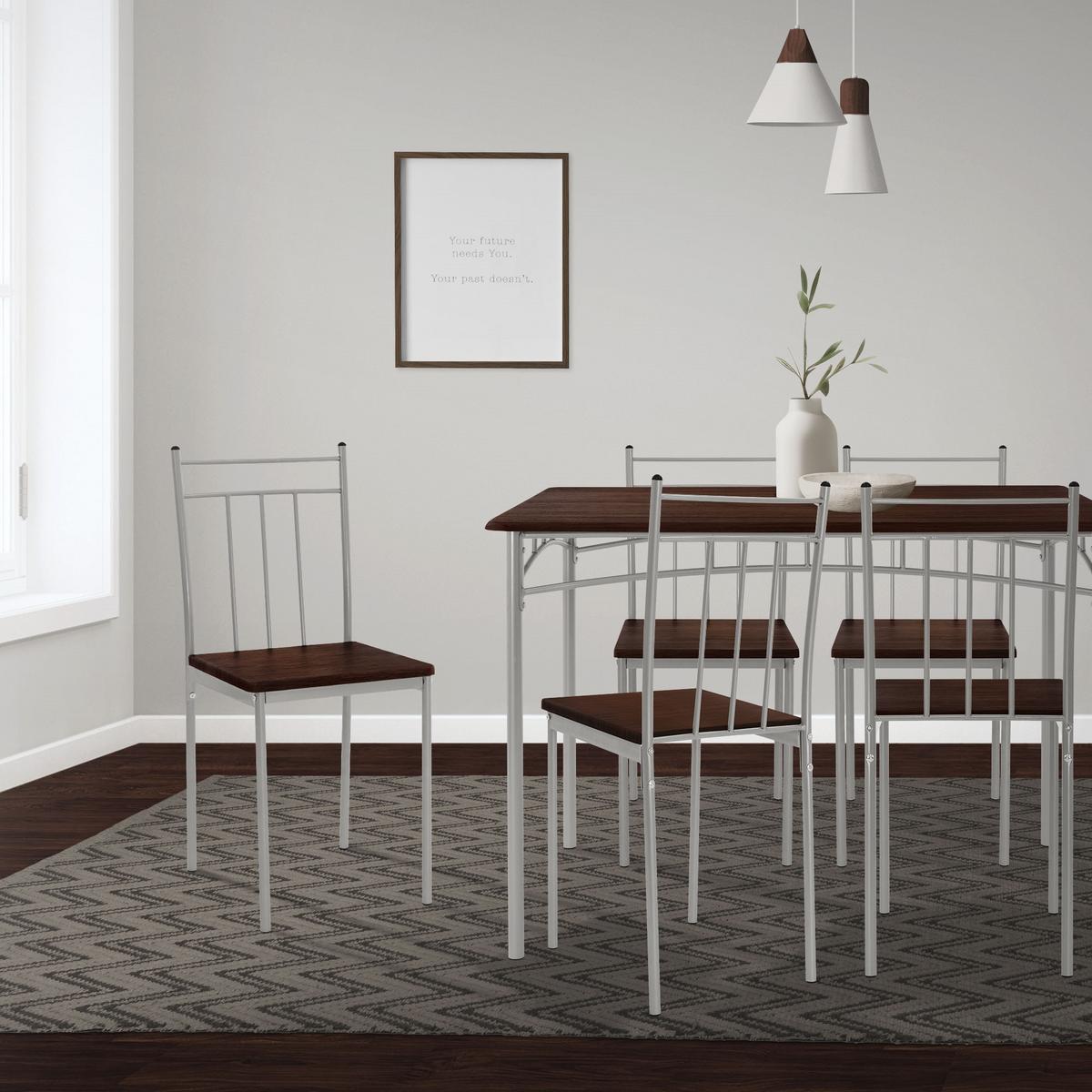 ESSTISCH SET 5-teilig Eiche dunkel - Dunkelbraun/Grau, Holzwerkstoff/Metall (70/82.5/110cm) - ML-DESIGN